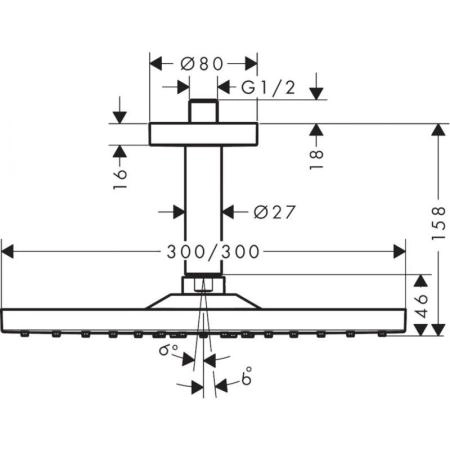 Hansgrohe 26250140 Raindance E Верхний душ 300х300 мм, 1 режим, с потол. кроншт.100 мм, шлифованая бронза
