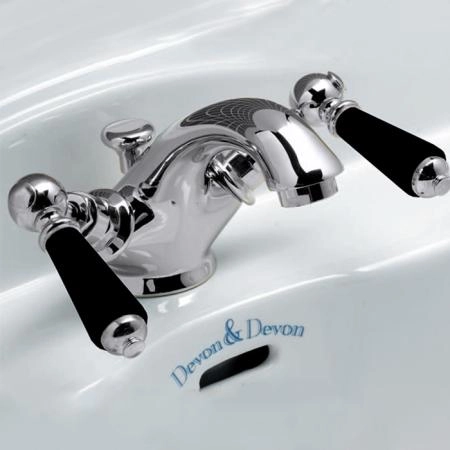 Devon Black Dandy Смеситель для раковины на 1 отв., с донным клапаном, c ручками черными, цвет: хром