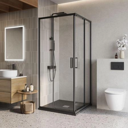 Душевой уголок BelBagno LUCE 90x90 прозрачное стекло 6 мм профиль черный матовый LUCE-A-2-90-C-NERO