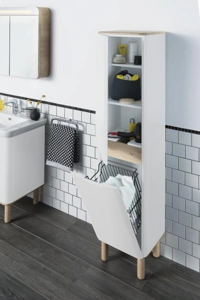 Шкаф пенал VitrA Sento  60842 40 см с корзиной для белья матовый белый МДФ