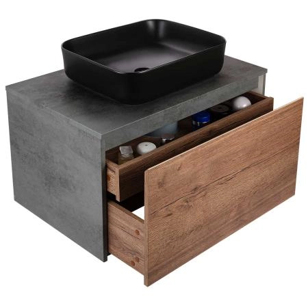 Тумба под раковину Vincea Mesa 800 подвесная, 1 выкатной/1 скрытый ящик soft close, T.Oak + Beton