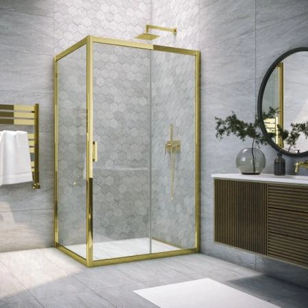 Душевой уголок Vegas-glass ZP+ZPV TUR NOVO 165*100 09 01, профиль золото глянцевое, стекло прозрачное