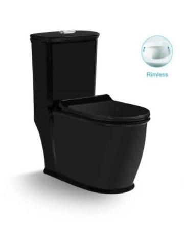 Унитаз напольный SantiLine SL-5019МB безободковый, черный, моноблок  сиденье микролифт