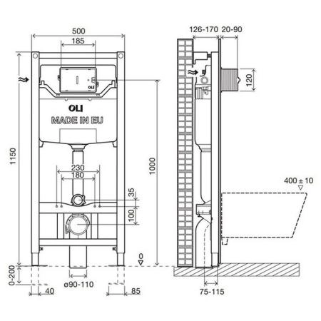 Инсталляция OLI 120 ECO Sanitarblock pneumatic 879235