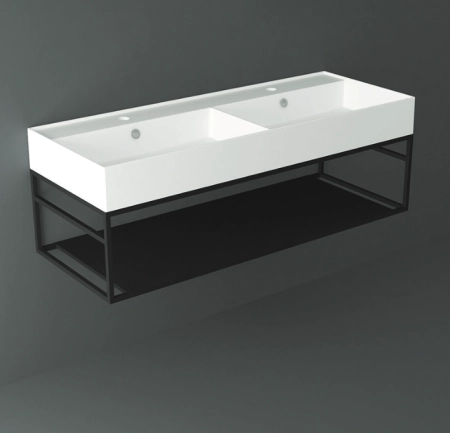 Simas Agile Структура металлическая 121x46xh28см, подвесная, для раковины с 1 отв., AG121, с 1 полкой, цвет: черный матовый