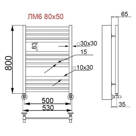 Полотенцесушитель водяной Ника Modern ЛМ 6 100/50 RAL9016 с вентилями