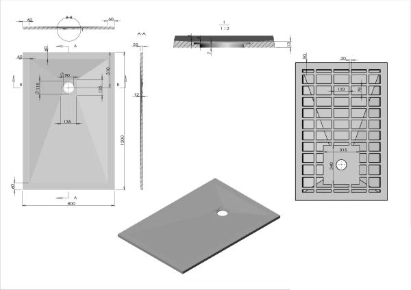 Поддон для душа Vincea из искусственного камня VST-4SR8012A, 1200*800*25, антрацит