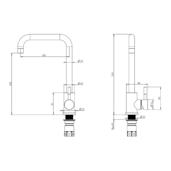 Смеситель KNOTLOR STREAMLINE SS-01/1, сатин