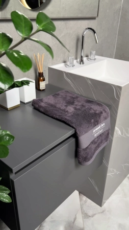 Раковина напольная Boheme Cube Corian 480*480*850 Grey base+white veins 802-GR