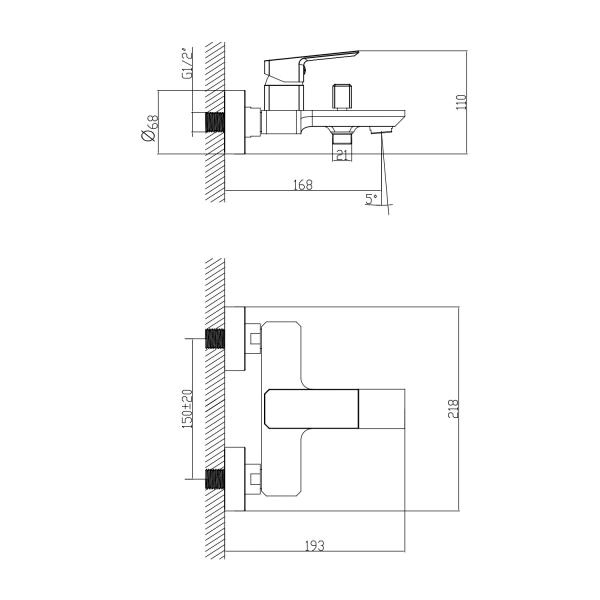 Смеситель для ванны Azario HARDCORE с ручным душем, хром (AZ-VKM238277C)