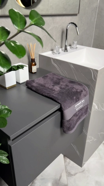 Раковина напольная Boheme Cube Corian 480*480*850 Grey base+white veins 802-GR