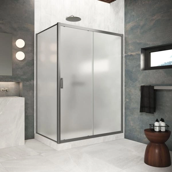 Душевой уголок Vegas-glass ZP+ZPV Protec 105*95 11 10  профиль оружейная сталь  стекло сатин