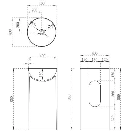 Раковина Vincea VBS-6SP01MW, 400*400*850, напольная, цвет белый матовый искусственный камень