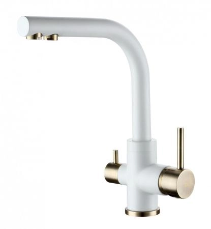 Смеситель для кухни Paulmark ESSEN, белый матовый-бронза, 213011-431BR