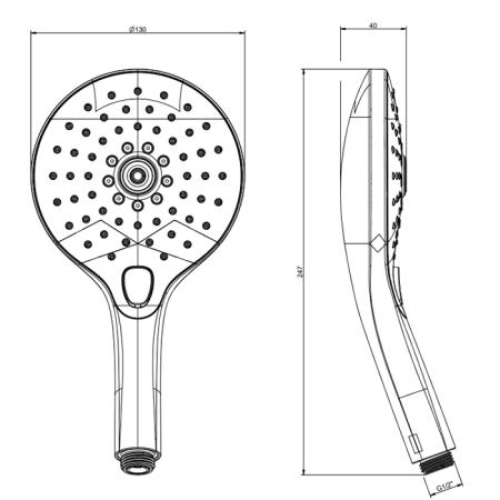 Gessi Emporio shower Ручной душ, с 3 режимами струи с защитой от накипи с кнопочным переключателем, цвет: Black XL