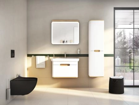 Шкаф пенал VitrA Sento  60842 40 см с корзиной для белья матовый белый МДФ