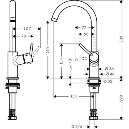 Hansgrohe Talis S Variarc Смеситель для раковины, однорычажный, на 1 отв., h:35,3см, цвет: хром