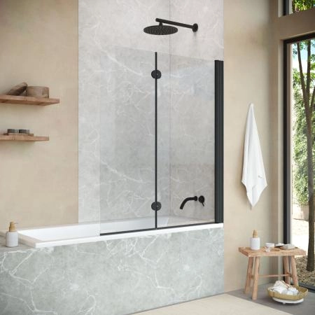 Шторка на ванную Vegas-glass E2V NOVO 120 02М 01 R, профиль черный матовый, стекло прозрачное
