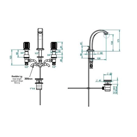 THG Metropolis Cristal Noir Смеситель для раковины на 3 отверстия, с донным клапаном, цвет: Soft Gold