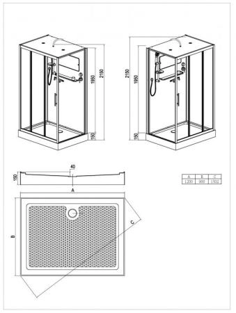 Душевая кабина Esbano 120x90 матовое стекло  ESKG3129CKR