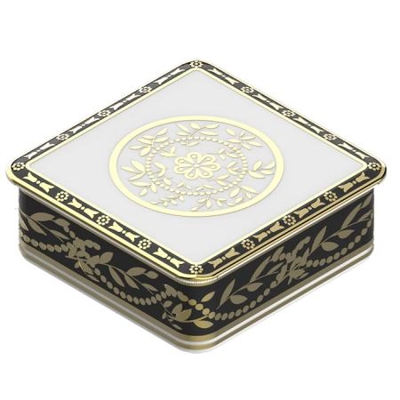 THG MARQUISE NOIR DECOR OR Коробка для таблеток керамическая, квадратная 55х55 мм., настольная, декор черный/золото, цвет: белый