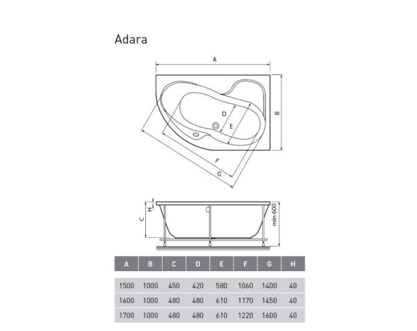 Акриловая ванна Relisan Адара 160X100L см левая