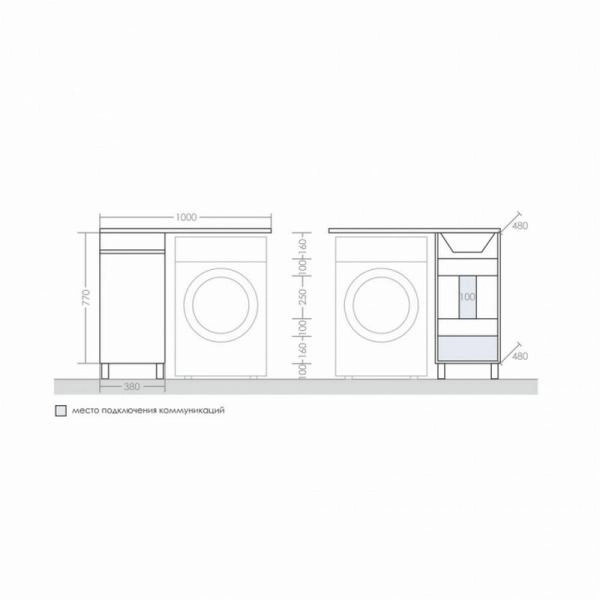 Тумба под раковину СаНта Марс-38 700221 над стиральной машиной, напольная
