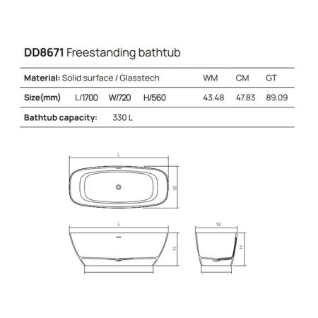 Dea Design Edge Ванна 170x72x56см., отдельностоящая, Solid Surface, цвет: Black №16