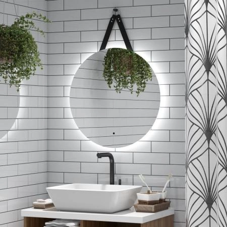 Зеркало Континент Best Led D 650 на ремне из натуральной кожи черного цвета с бесконтактным сенсором