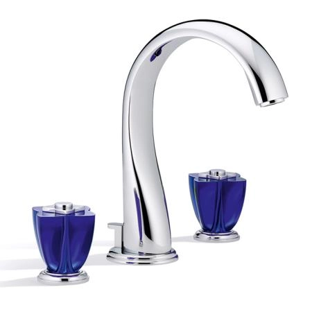 THG Pуtale de cristal bleu Смеситель для раковины, 3 отв., цвет: хром/синий хрусталь