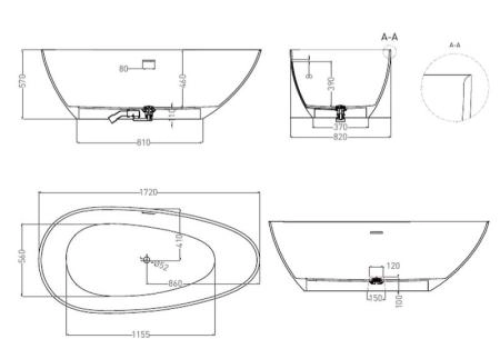 Ванна Salini PAOLA IN 172x82 S-Sense глянцевая 101612G