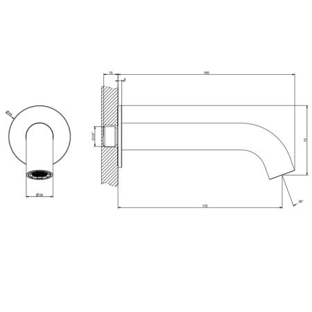 Gessi 316 Излив для ванны 172мм на 1/2”, с удаленным управлением, цвет: brushed black metal pvd