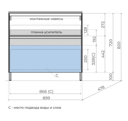 Тумба напольная Style Line ЛИМА 90 эмаль, под раковину LINE 90, 2 ящ., PLUS, белый матовый