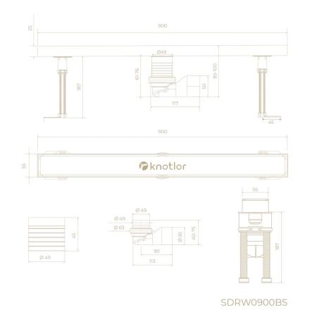 Душевой трап KNOTLOR SDRW0900BS, линейный матовая сталь