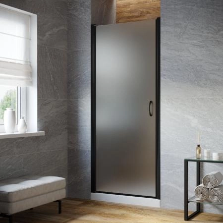 Душевая дверь Vegas-glass EP LUX 85 02М 10 L, профиль черный матовый, стекло сатин