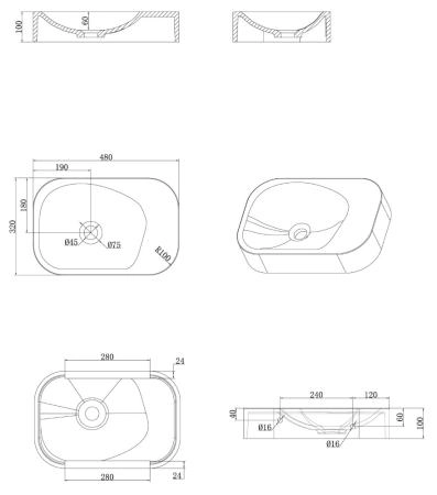 Раковина накладная Boheme COLIBRI Corian 480*320*100 Matt White 902-MW