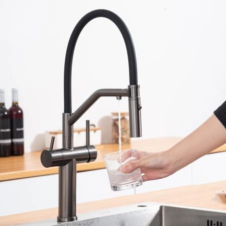 Смеситель GAPPO G4399-89 для кухни с гибким изливом и подключением фильтра, оружейная сталь