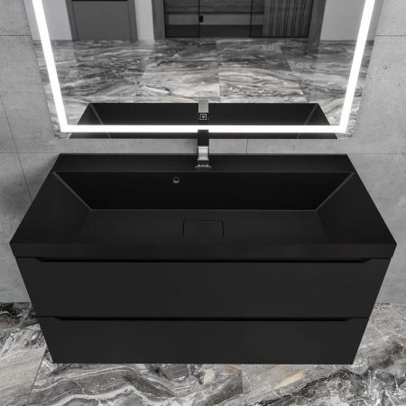 Раковина для ванной Uperwood Classic New 100х45х16,5 см, черная глянцевая, с накладкой для слива