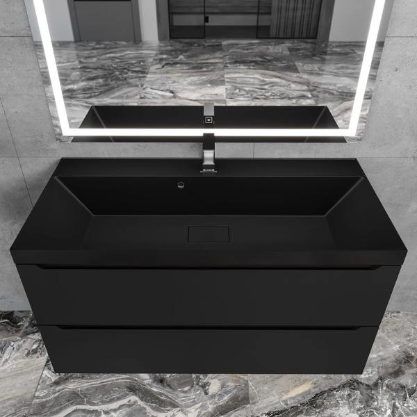 Раковина для ванной Uperwood Classic New 100х45х16,5 см, черная глянцевая, с накладкой для слива