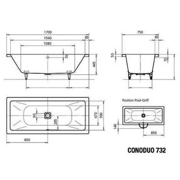 Ванна Kaldewei Conoduo 732 Perl-Effekt 170х75 (235000013001) стальная