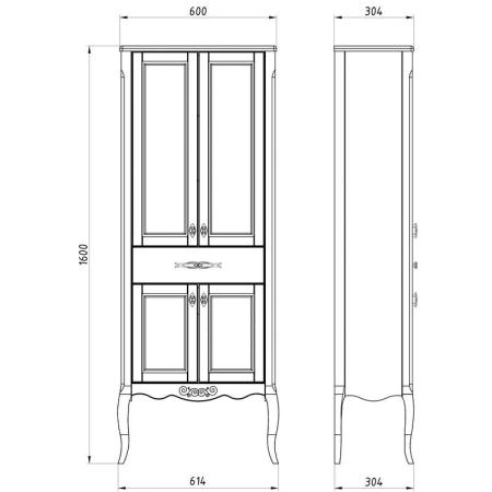 Пенал Asb Woodline Модерн 60 Белый (патина серебро)