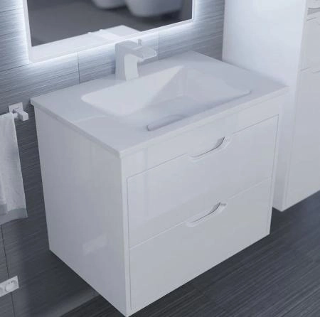 Тумба с раковиной для ванной Uperwood Modul 65 см, подвесная, глянцевая, белая