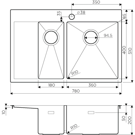 Кухонная мойка Omoikiri Akisame 78-2-IN-R 4973063, 780х510 нержавеющая сталь