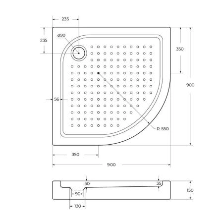 Поддон для душа BelBagno 90x90 полукруг акрил TRAY-BB-R-90-550-15-W