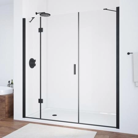 Душевая дверь Vegas-glass AFP-F NOVO 180 02М 01 L, профиль черный матовый, стекло прозрачное