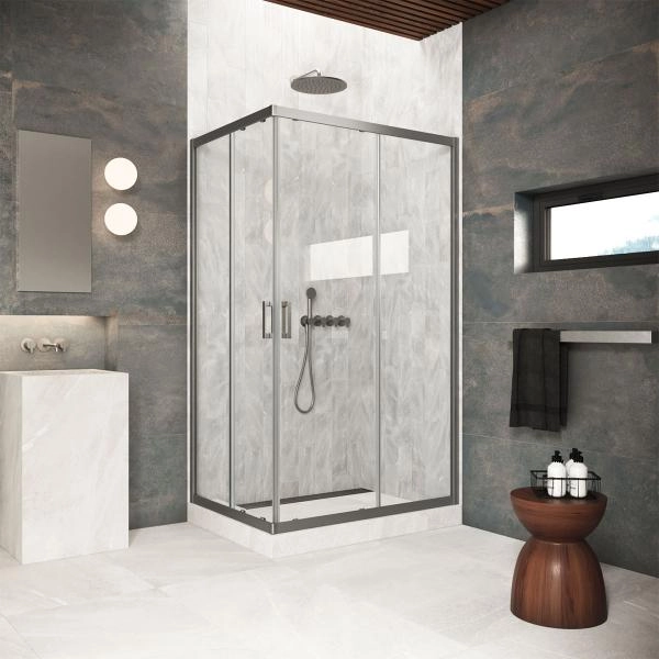 Душевой уголок Vegas-glass ZA-F Protec 120*110 11 01  профиль оружейная сталь  стекло прозрачное