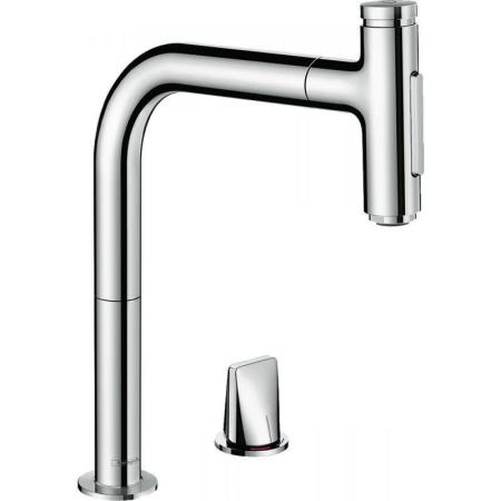 Hansgrohe 73818000 Metris Select M71 Смеситель для кухни 208 мм, на 2 отв.,2 реж., выдвижной изли, хром