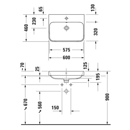 Duravit Happy D.2 Plus Раковина 600х460мм с переливом, 1 отв под смес,  выпуск с керам. покрытием цвет белый (Спец.цена из наличия)