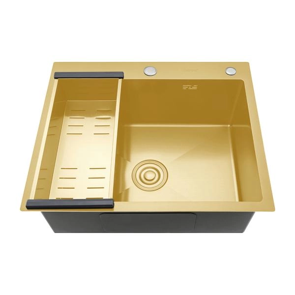 Кухонная мойка GAPPO GS6050-3 с коландером, золотой сатин