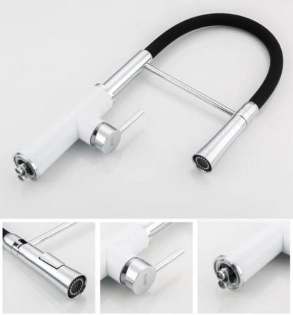 Смеситель для кухни Frap F4452-8 черный-белый, гибкий излив